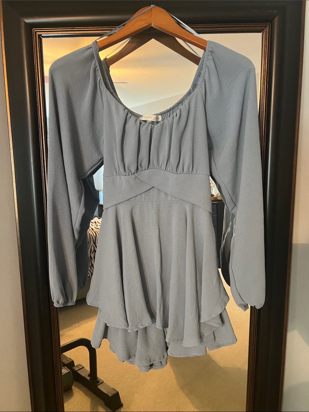 Altar'd State Women’s Dusty Blue Long-Sleeve Tiered Peplum Dress Size S
